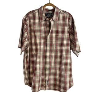 Abercrombie & Fitch Y2K BIGGEST SHIRT Short Sleeve Button Down Tan Red Plaid L